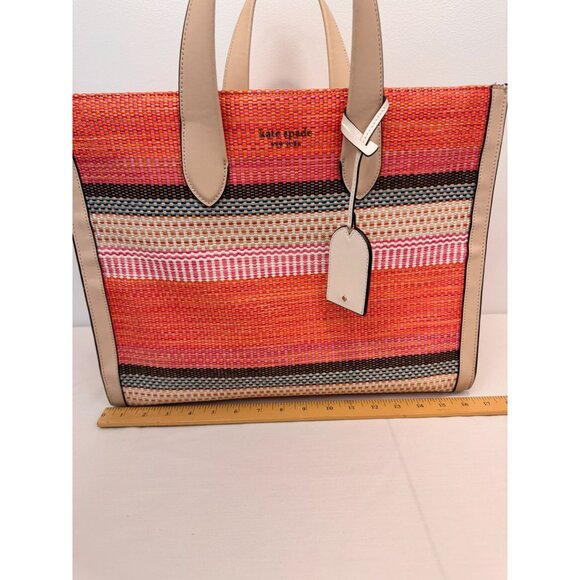 NWOT Kate Spade New York Market Stripe Tote Bag Woven Canvas & Leather Handles B - Picture 8 of 11